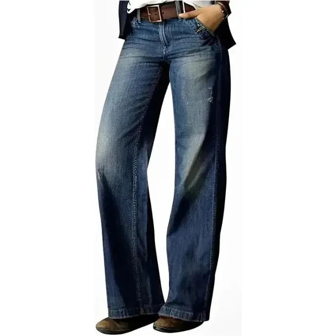 Women's Retro Fashion Casual Straight Leg Wide Leg Denim Jeans - Frimunt Clothing Co.
