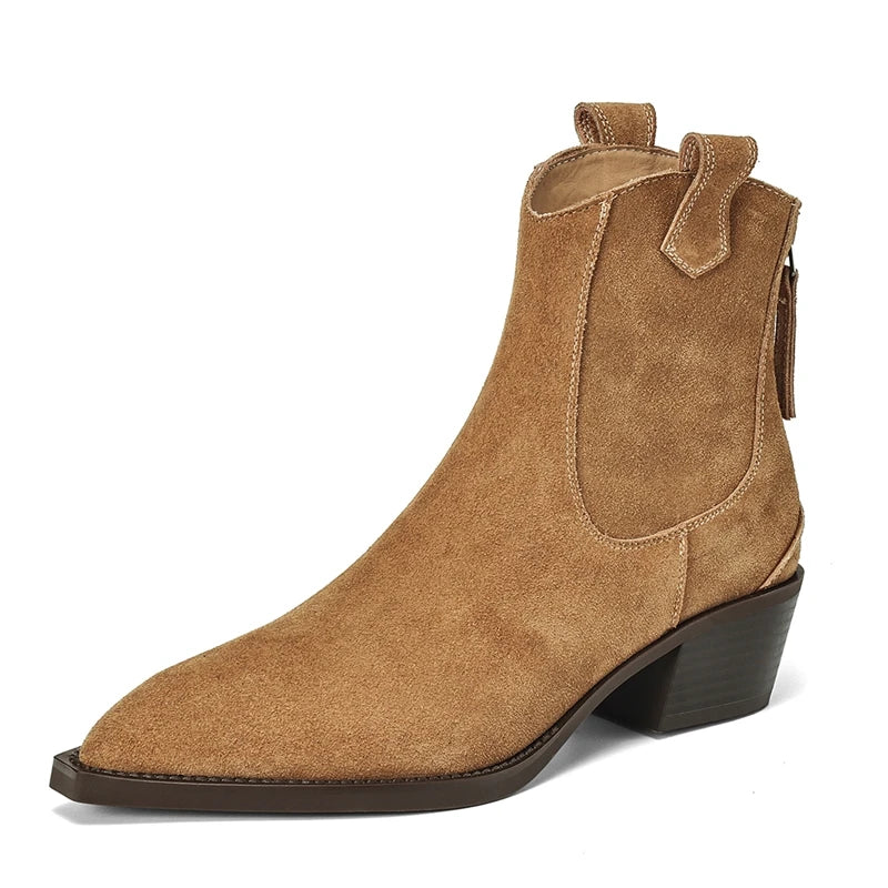 Women's Pointed Toe Zippered Western Genuine Cow Suede Cowboy Boots - Frimunt Clothing Co.