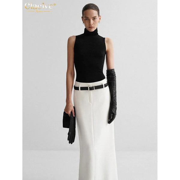 Women's Casual Minimalist White Straight Long Skirt - Frimunt Clothing Co.