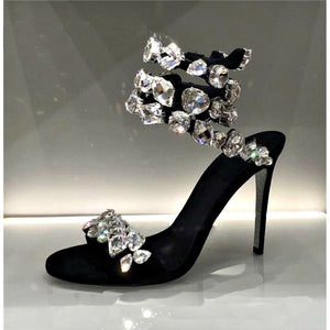 Women's Stiletto High-Heel Sandals Ankle Crystal Wrap Strap - Frimunt Clothing Co.