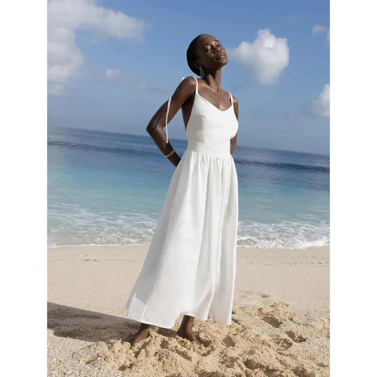 Women Vintage Loose A-line 100% Cotton V-neck Spring Summer Beach Styl –  Frimunt Clothing Co