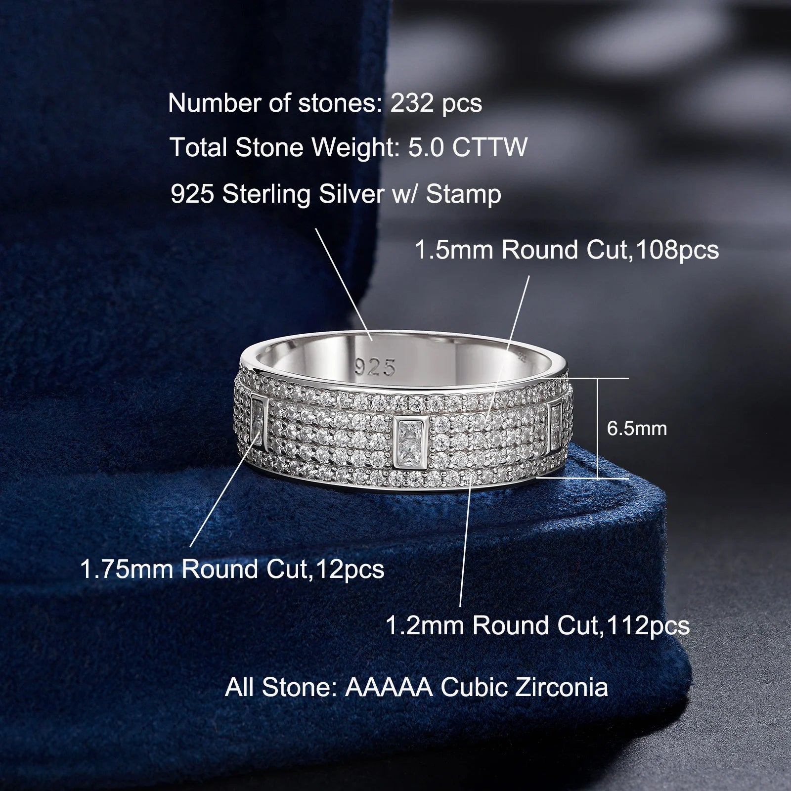 Wedding Rings for Men 3ct 925 Sterling Silver Wedding Band 5A Round Pave Setting Zircons - Frimunt Clothing Co.