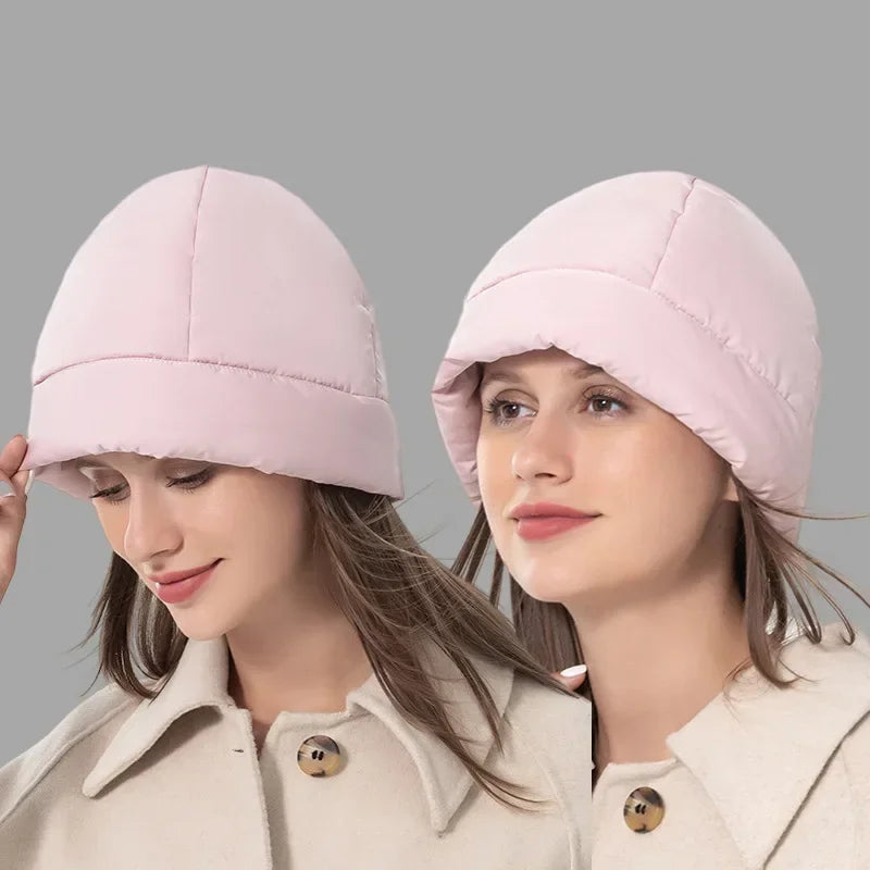 Women's Quilted Fluffy Down Beanie Hat Outdoor Warm Lightweight Ear Protection - Frimunt Clothing Co.