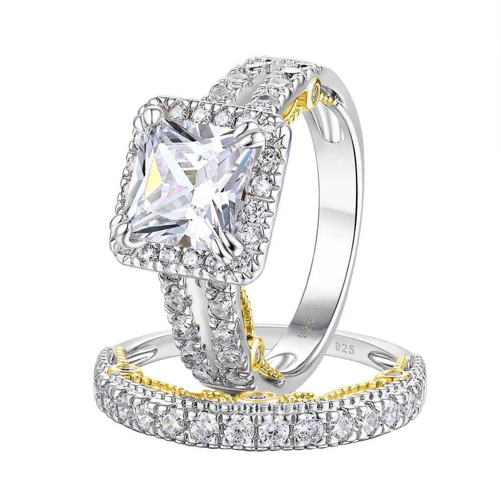 Sterling Silver, Rose Or Yellow Gold Accent Wedding Rings Set - Frimunt Clothing Co.