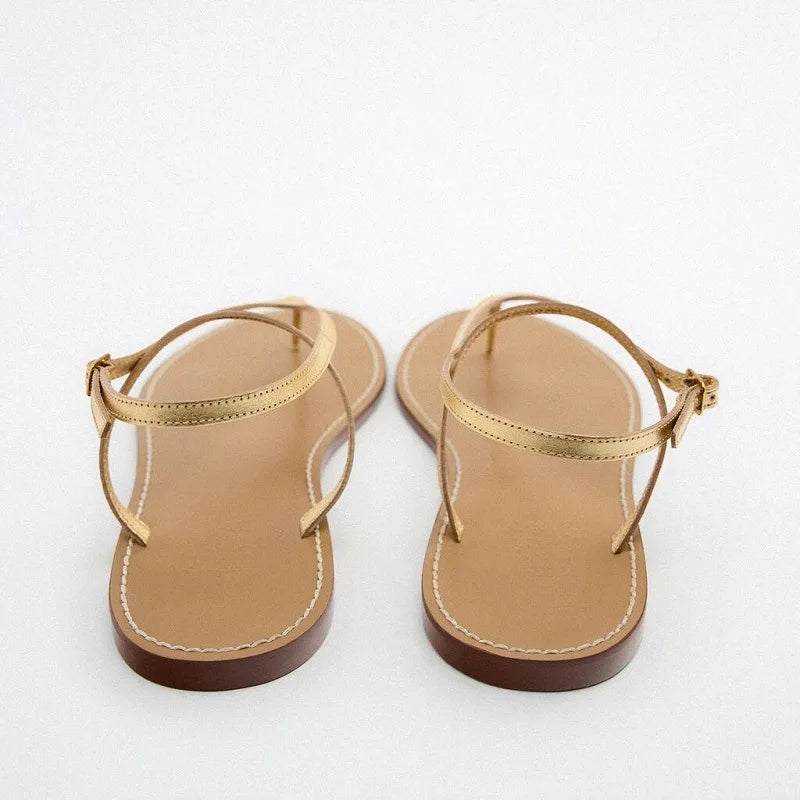 Strappy Gold Flat Sandals – Classic Minimalist Design - Frimunt Clothing Co.