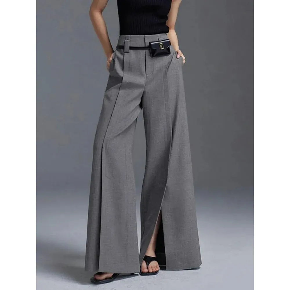 Women's High Waisted Wide Leg Floor-length Split Trousers - Frimunt Clothing Co.