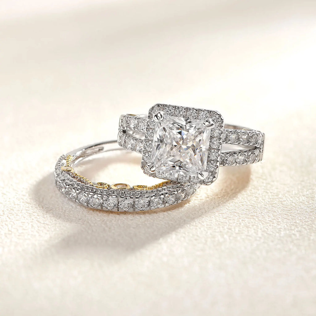 Sterling Silver, Rose Or Yellow Gold Accent Wedding Rings Set - Frimunt Clothing Co.