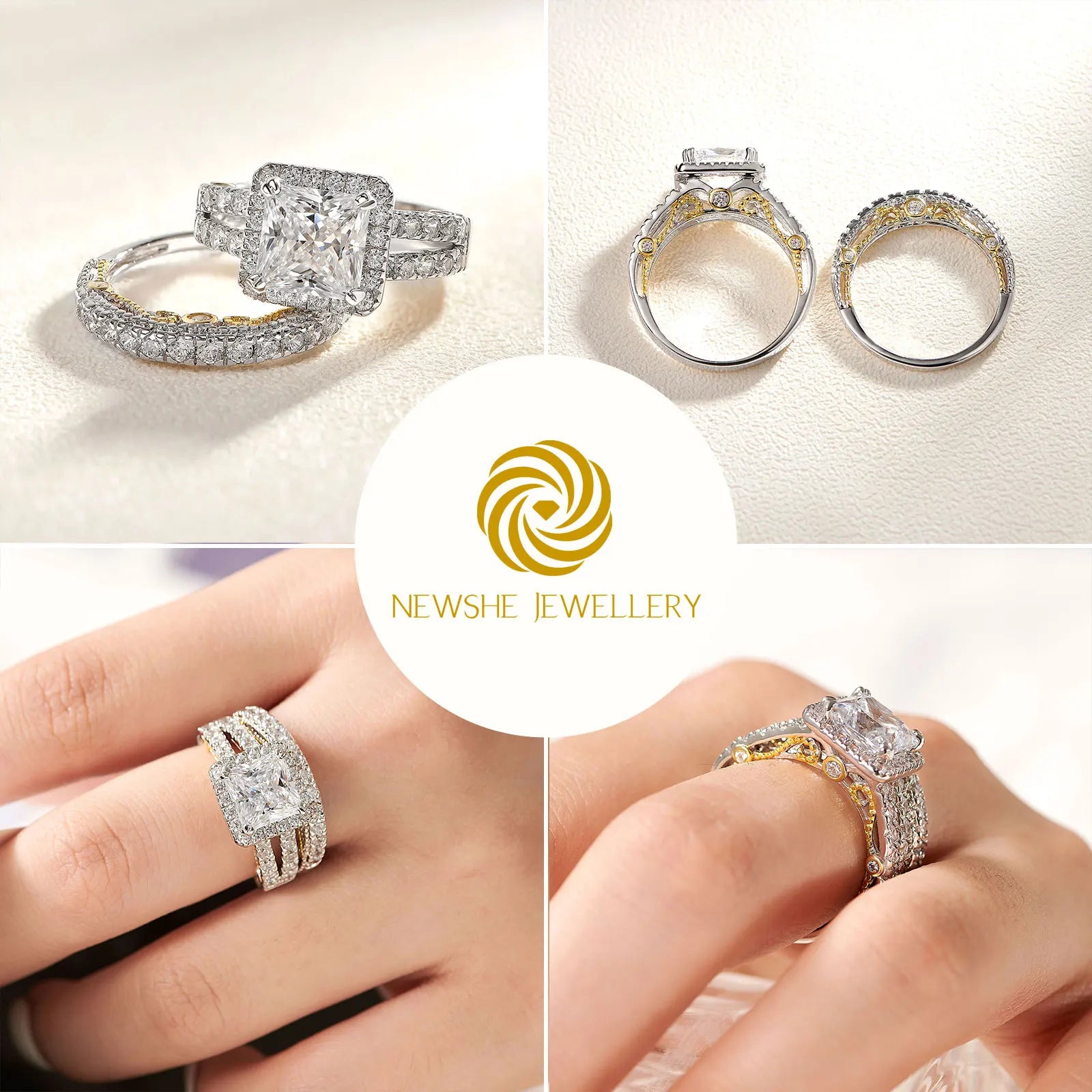 Sterling Silver, Rose Or Yellow Gold Accent Wedding Rings Set - Frimunt Clothing Co.