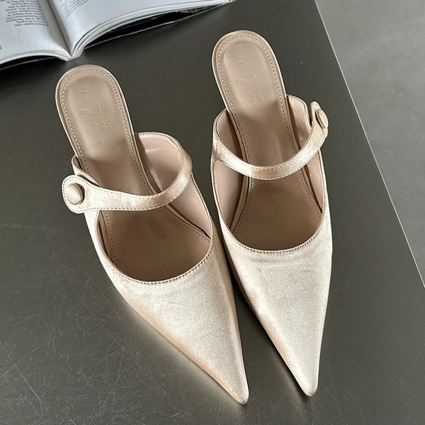 Women's High Heels Pointed Toe Silk Mules - Frimunt Clothing Co.