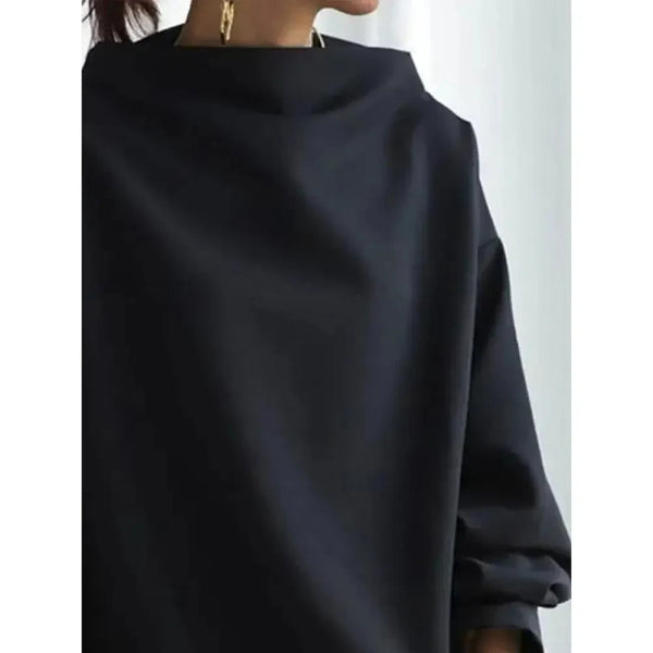 Women's Solid Black Sweatshirt High Neck Long Sleeves Loose Fit