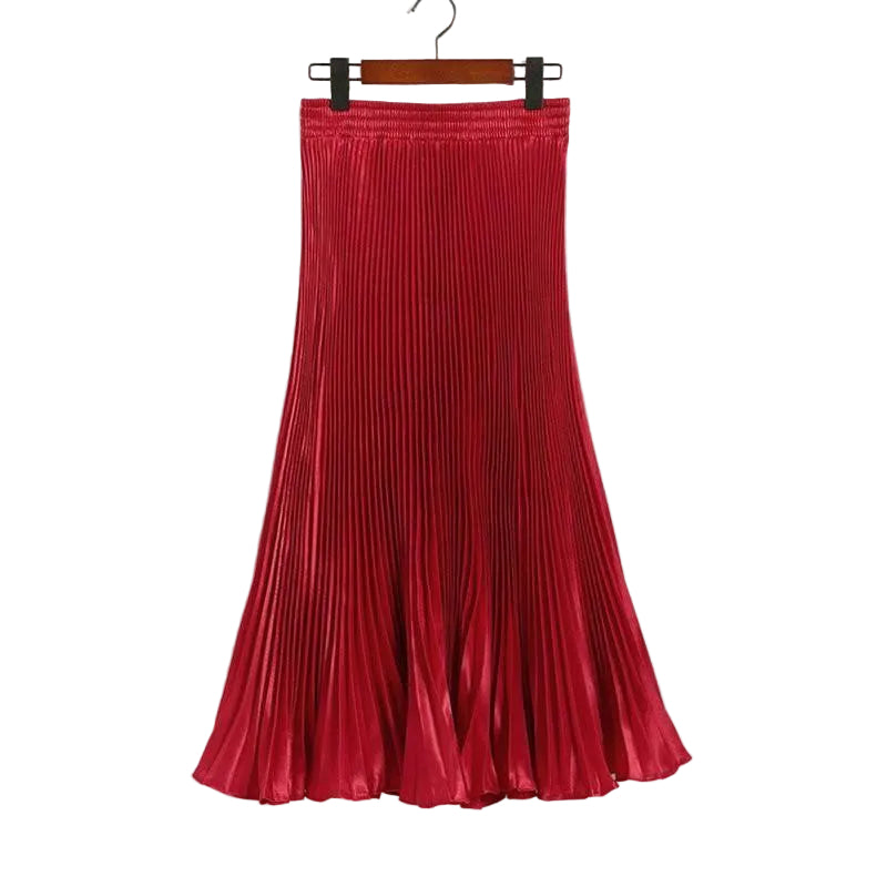 Elegant Long Pleated Bright Satin Skirts - Frimunt Clothing Co.