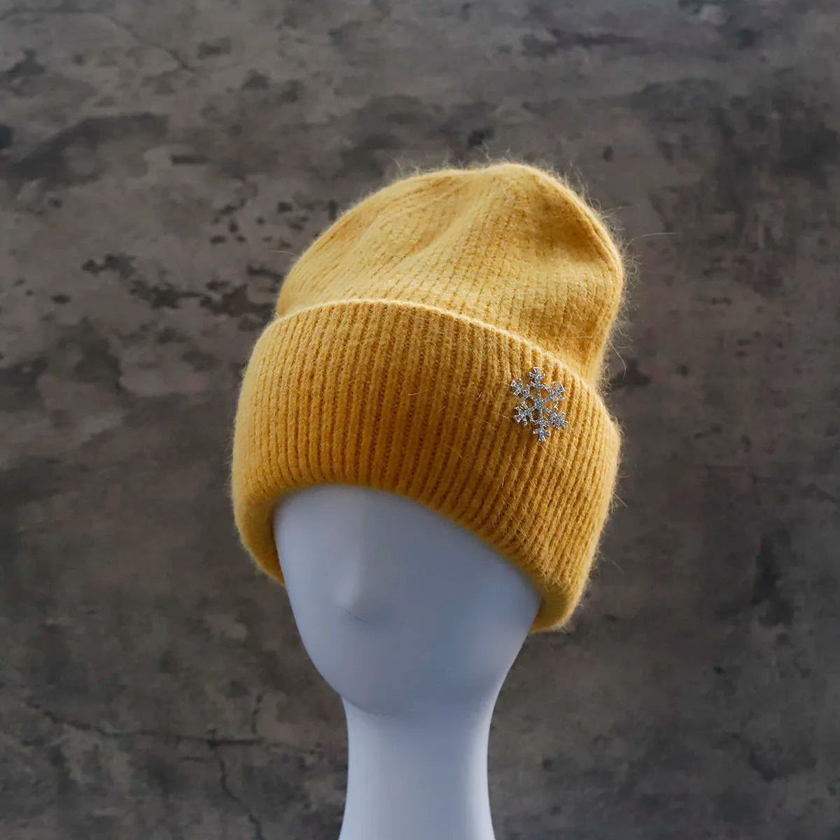 Women's Winter Knit Cuff Hat Real Warm Rabbit Hair Snowflake Pin Solid Colors - Frimunt Clothing Co.