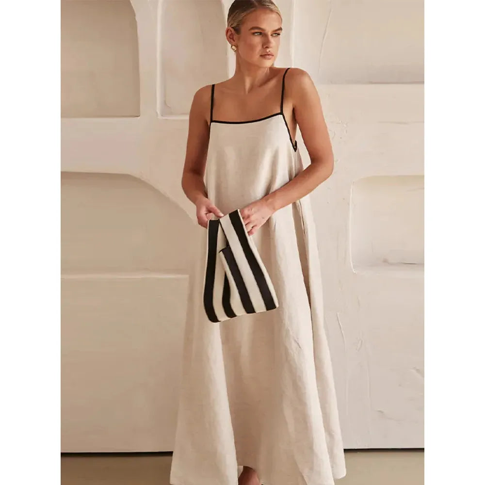 Cotton Linen Sling Women's Summer Sexy Backless Long Chic Maxi Dress - Frimunt Clothing Co.