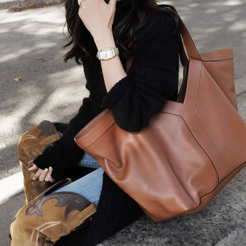 Oversize Leather Tote Bags For Women Luxury Designer Inspired Handbag Free Custom Initials