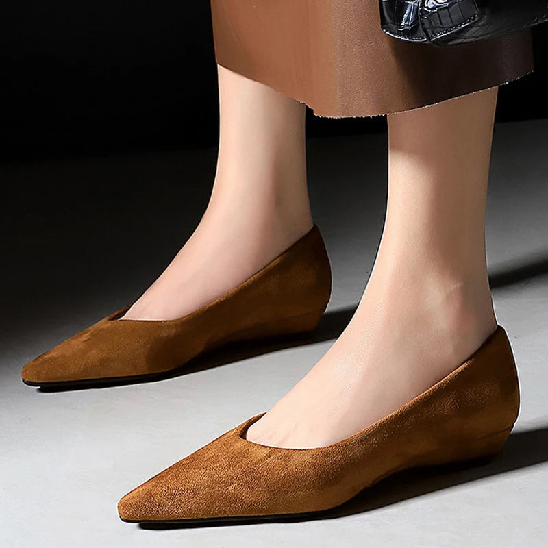 New Women's Pointed Toe Suede Low Heeled Wedge Shoes