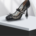 Women's Leather and Mesh High Heels Mary Jane Pumps - Frimunt Clothing Co.