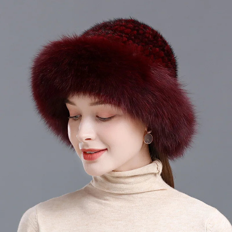 Women's Real Knit Natural Mink Fur Luxury Hat Handmade Winter Headwear - Frimunt Clothing Co.
