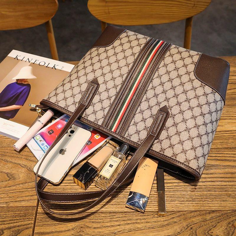 Women's Shoulder Tote Bags Luxury Fashion Large Capacity Eco Leather Designer Plaid - Frimunt Clothing Co.