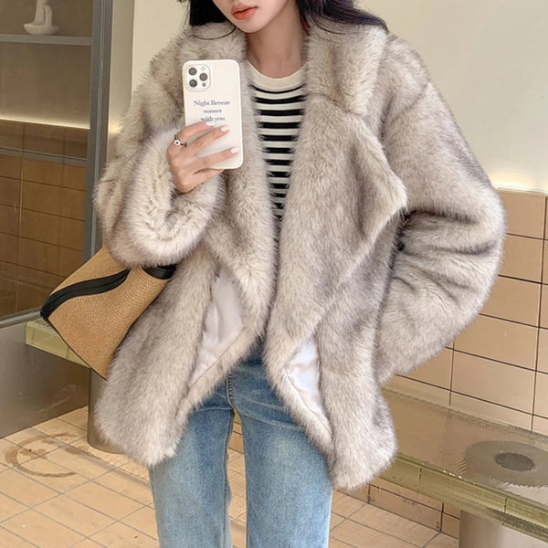 Women's Gradient Color Faux Fur Coat Winter Oversized Overcoat