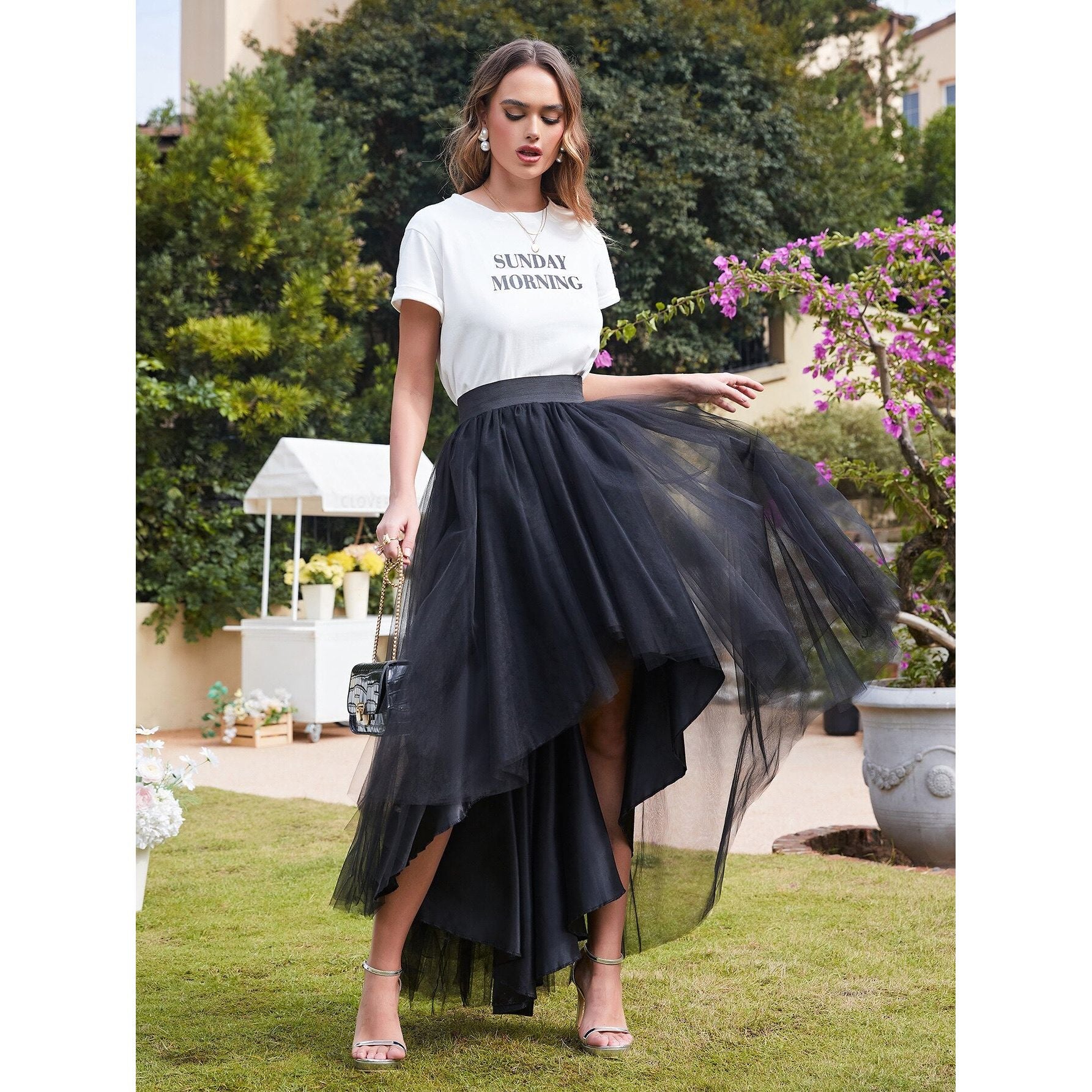 MisShow Women’s Tulle Tutu Maxi Skirt Elastic Waist High Low Mesh Net Party Prom Cocktail Long Skirt - Frimunt Clothing Co.