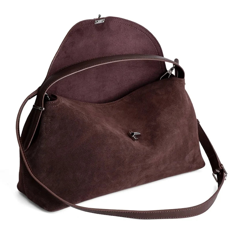 Women's T Lock Handbag Natural Suede Leather