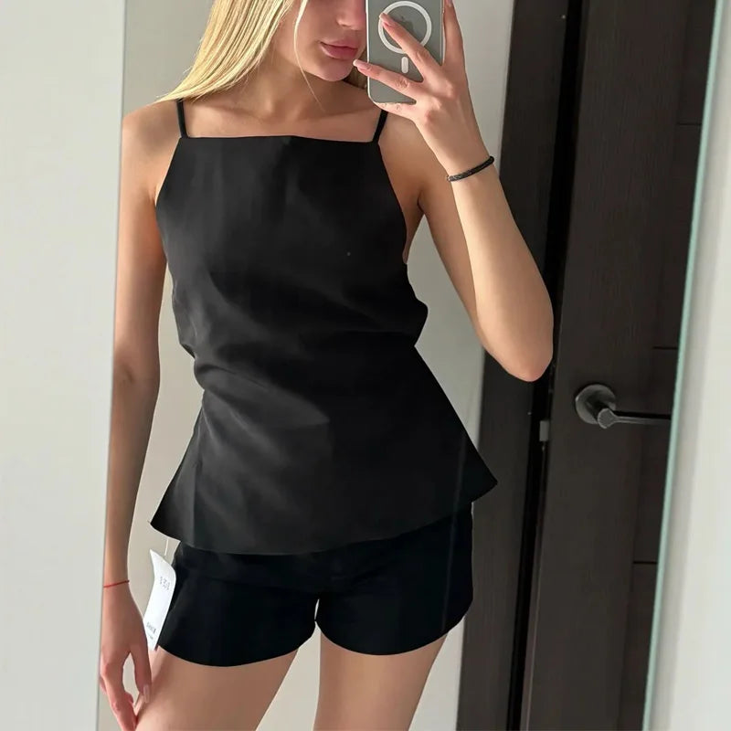 Women Backless Black Top With Spaghetti Straps - Frimunt Clothing Co.