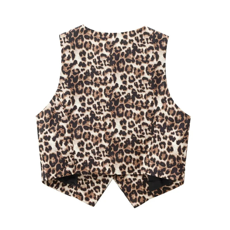 Leopard Print Vests for Women Waistcoat Cropped