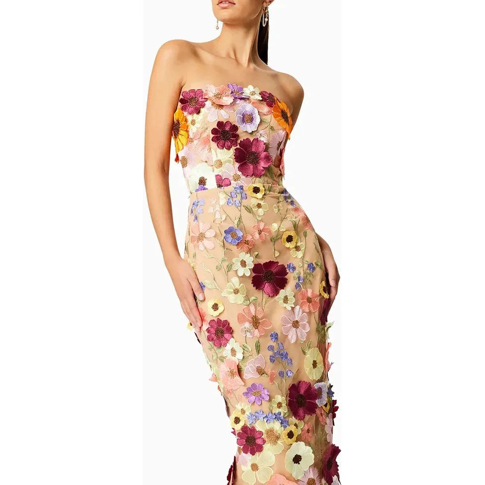 Women's Sleeveless Floral Appliques Midi Dress - Frimunt Clothing Co.