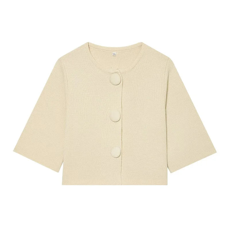Button Knit Crop Top Summer French Sleeve Cardigan - Frimunt Clothing Co.