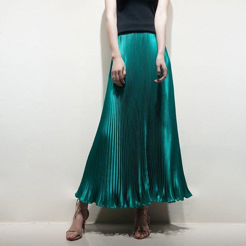 Elegant Long Pleated Bright Satin Skirts - Frimunt Clothing Co.