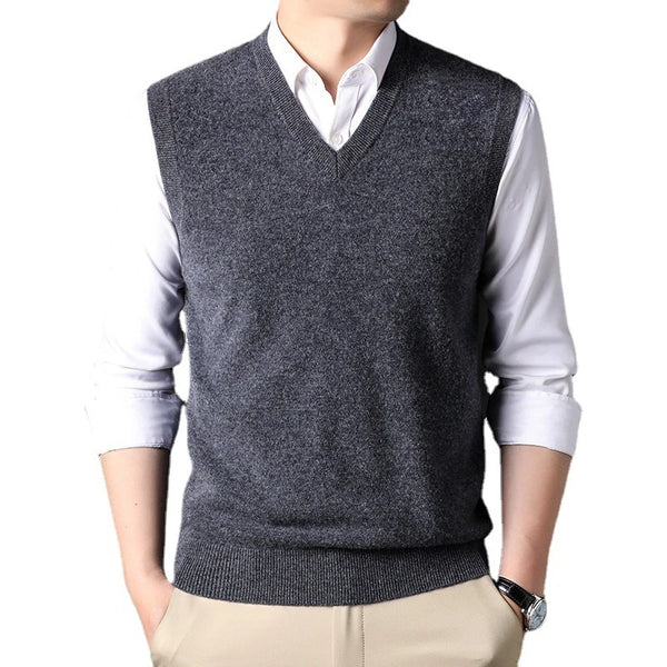 Men's 100% Wool Knit Vest Pullover Retro Style Classic