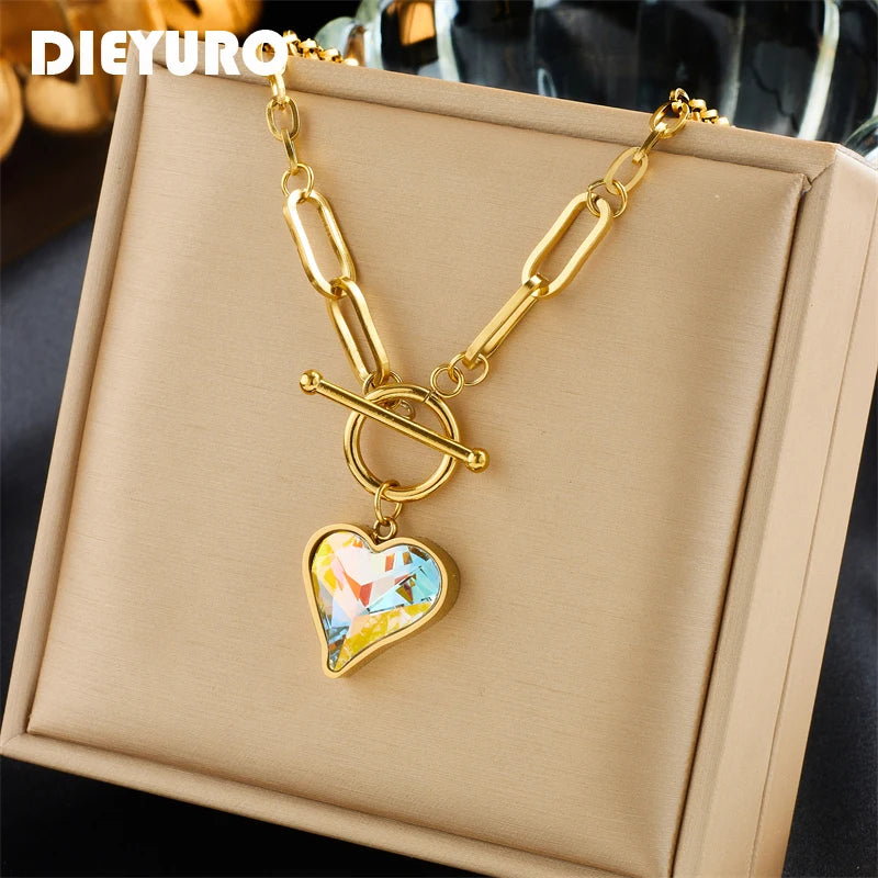 Colorful Dazzling Heart Pendant Necklace For Women 316L Stainless Steel Mood Tracker - Frimunt Clothing Co.