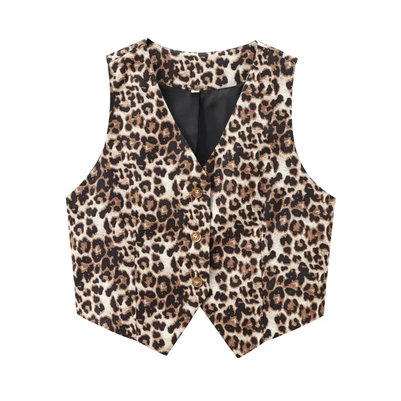 Leopard Print Vests for Women Waistcoat Cropped