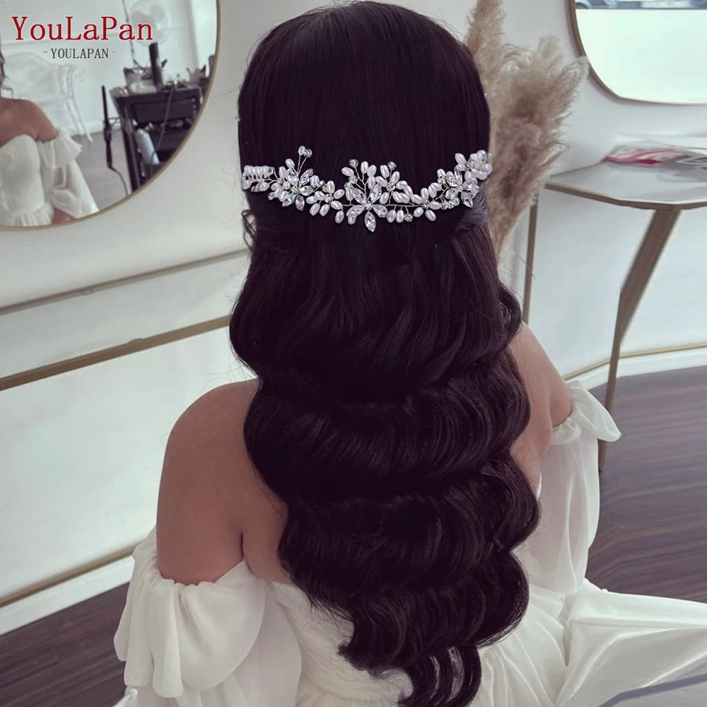 Pearl Wedding Headband with Combs Woman Hair Clip Bride Tiara Headpiece Rhinestone Bridal Headwear - Frimunt Clothing Co.