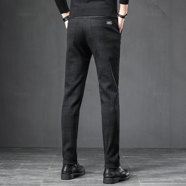 Men's Winter English Plaid Thick Stretch Business Trousers Slim Fit - Frimunt Clothing Co.