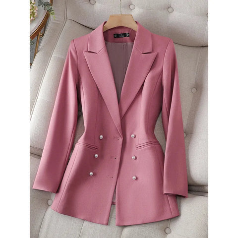 Long Sleeve Women's Blazer Solid Colors Doble Breasted Jacket