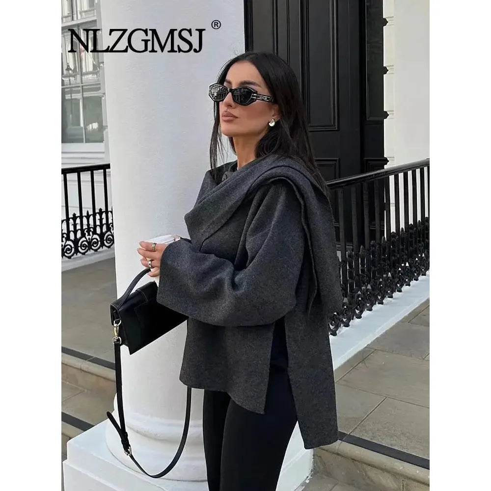 Winter Women's Long Sleeve Knitted Scarf Coat - Frimunt Clothing Co.