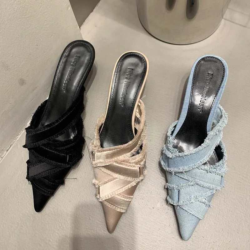 Women's Pointed Toe Kitten Heels Mules Spring Summer Fashion - Frimunt Clothing Co.