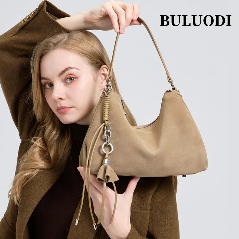 Women's Trendy Designer Bag Natural Leather Suede