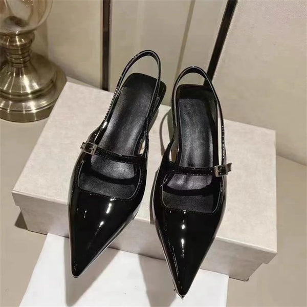 Women's Genuine Leather Slingbacks Kitten Heel Pointed Mary Jane