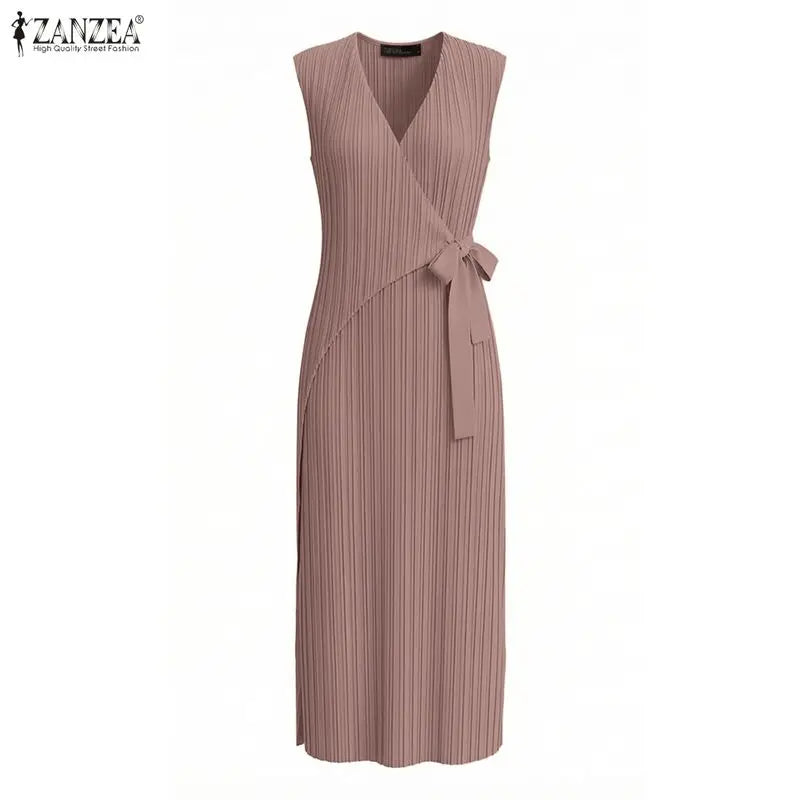 Summer Women Dress V Neck Lace-up Long Maxi Dresses