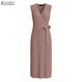 Summer Women Dress V Neck Lace-up Long Maxi Dresses
