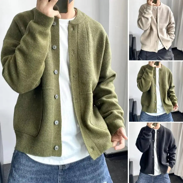 Men's Knitted Wool Cardigan Sweater Round Neck