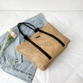 Hand-Woven Natural Straw Beach Tote Handbag Knotted Shoulder Strap Large Capacity - Frimunt Clothing Co.