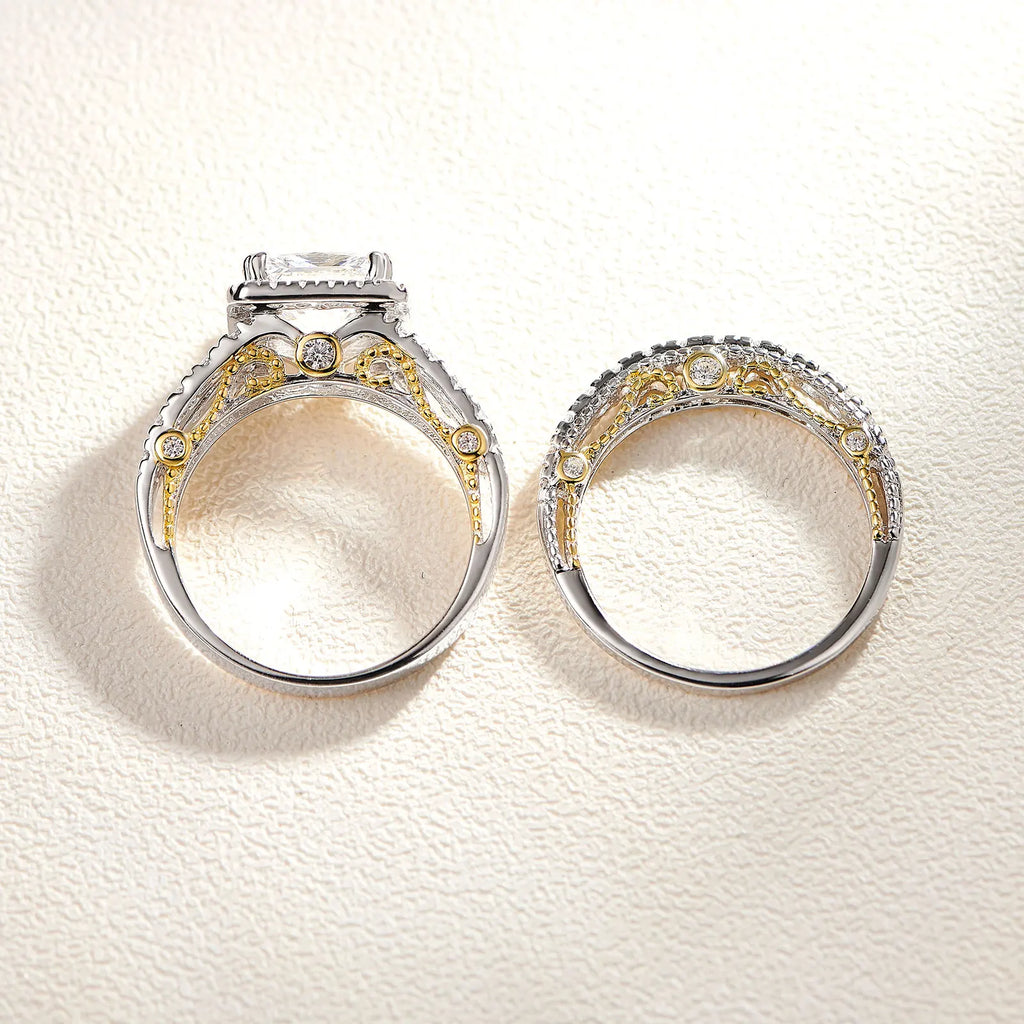 Sterling Silver, Rose Or Yellow Gold Accent Wedding Rings Set - Frimunt Clothing Co.