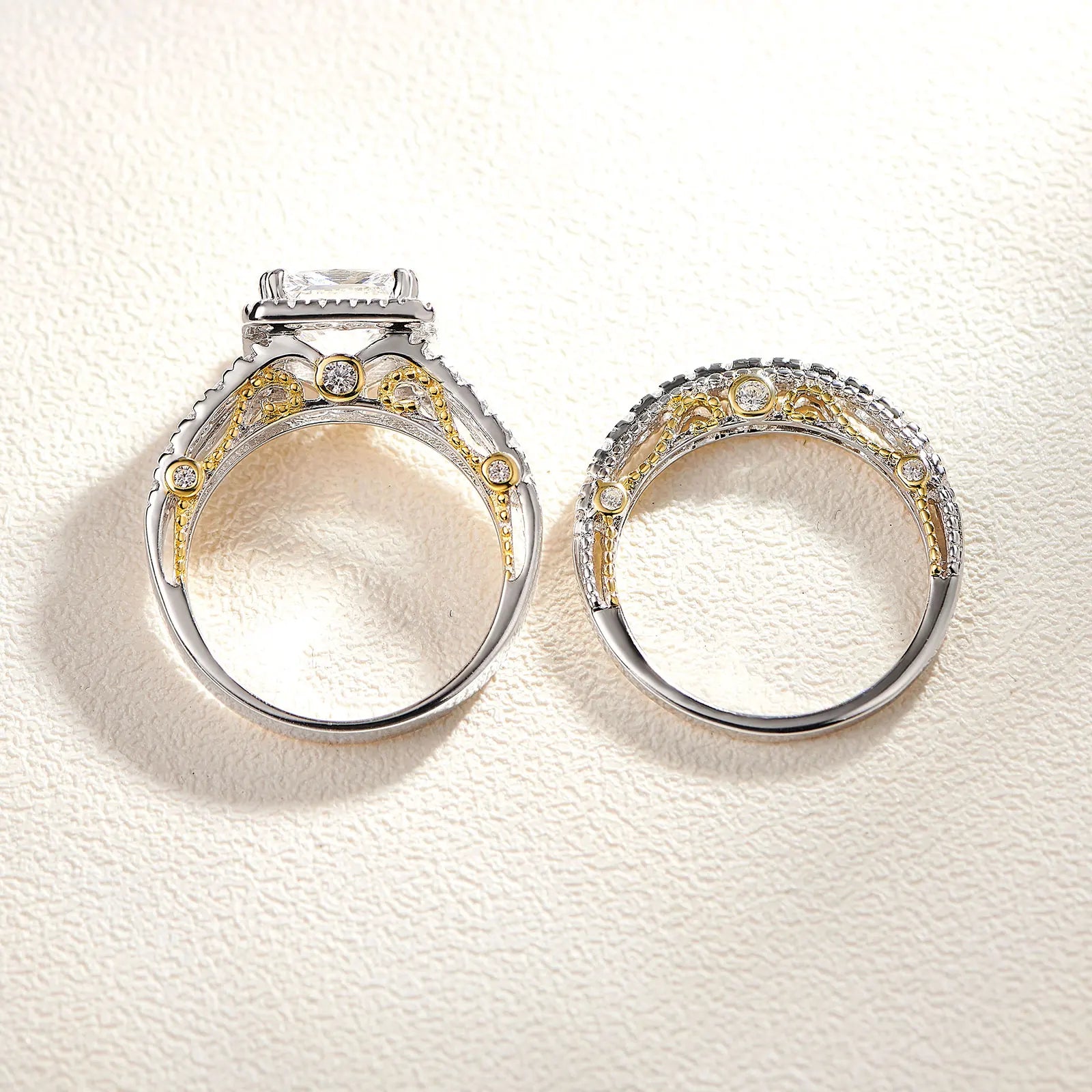 Sterling Silver, Rose Or Yellow Gold Accent Wedding Rings Set - Frimunt Clothing Co.