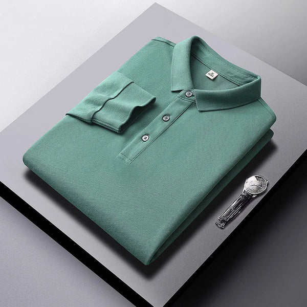 Men's Long Sleeve Polo Style Shirt Solid Color High Quality