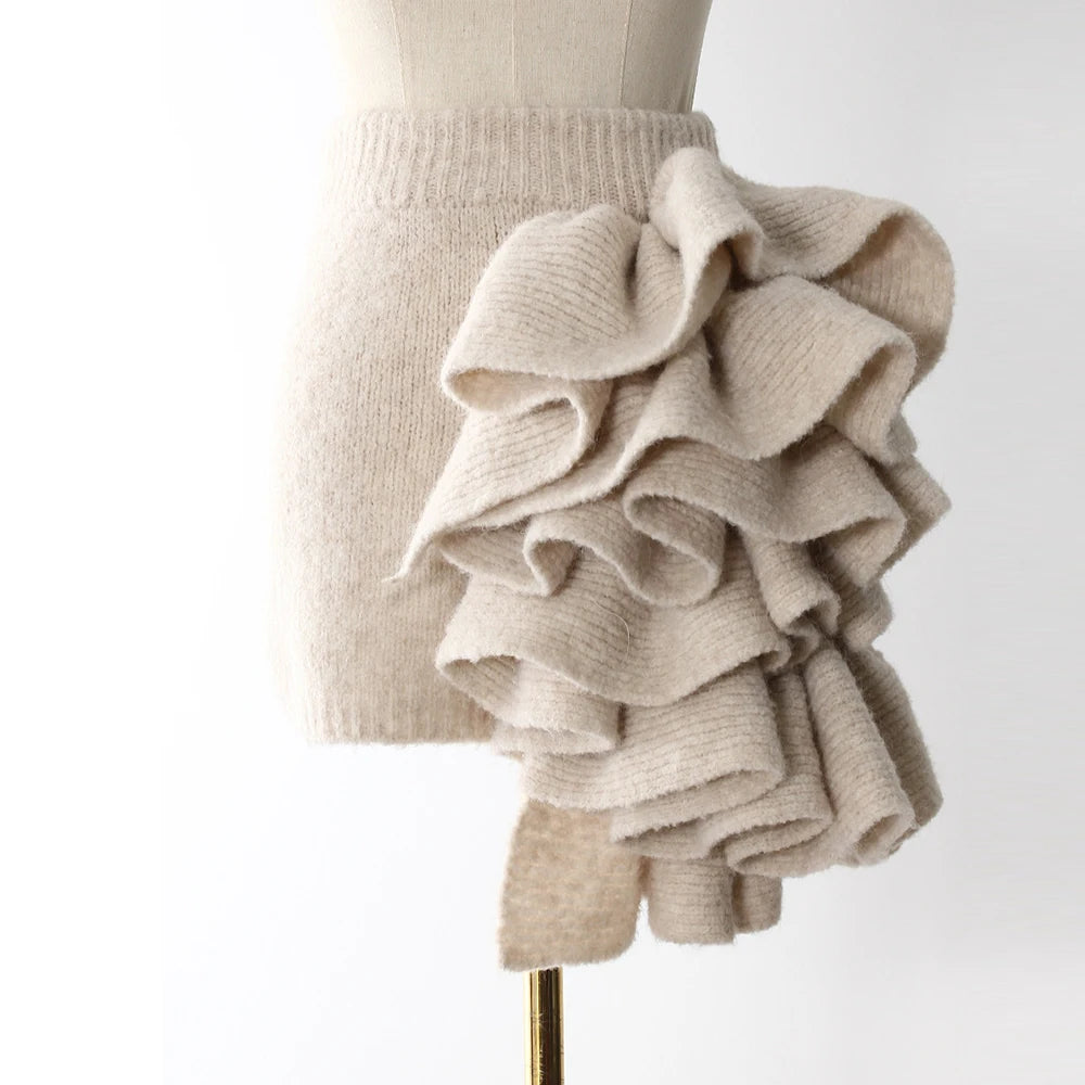 Women's Solid Three Piece Set Lapel Long Sleeves Coat High Neck Vest Patchwork 3D Flower Skirt - Frimunt Clothing Co.