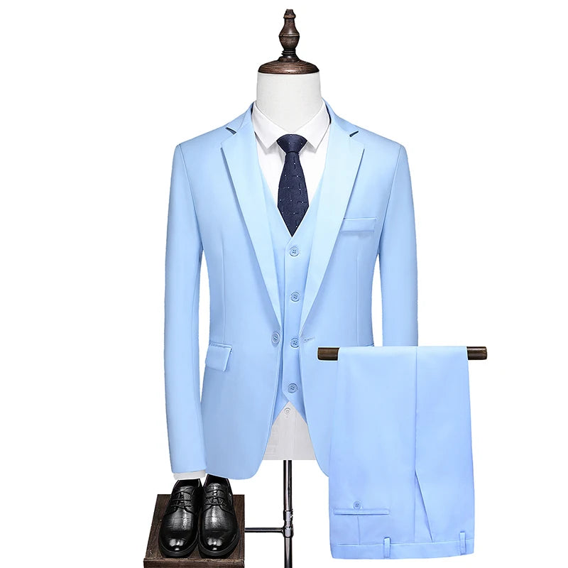 Luxury 3 piece Men Suits Single-Breasted Jacket Formal Dress Men Suit Set (Jacket+Pants+Vest) - Frimunt Clothing Co.