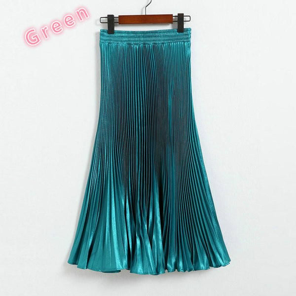Elegant Long Pleated Bright Satin Skirts